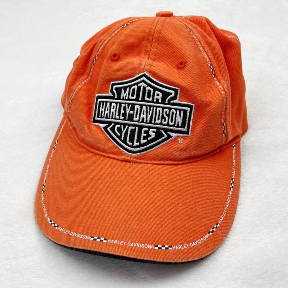 Vintage Y2K Orange Harley Davidson‎ Baseball Cap Style Hat